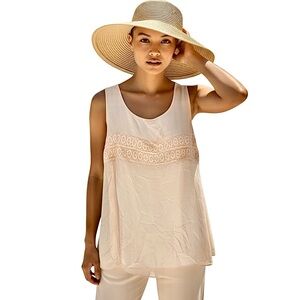 Italian GIULIA 100% Silk Top Peach Sleeveless Lined Flowy Blouse